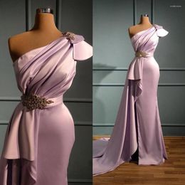 Party Dresses Pink Mermaid Evening Women Formal Night One Shoulder Vestidos De Gala With Crystal Belt Elegant Long Prom Gowns