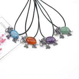 Pendant Necklaces Natural Stone Necklace Elephant Shape Alloy Brooches Crystal Quartz Agate Shell Wax Cord For Jewelry Women Gift