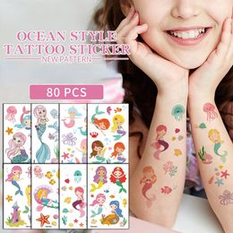 Tattoos Children's cartoon mermaid tattoo stickers pink princess waterproof cute fun onetime reward stickers