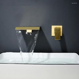 Bathroom Sink Faucets Basin Faucet In-wall Waterfall Black Mixer Lavotory Vessel Taps Brass