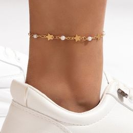 Simple Star Pearl Single Layer Anklet Bohemian Beach Geometric Star Chain Anklet Bracelet Foot Jewellery for Women Accessories