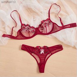 Briefs Panties Mesh Lace Lingerie Set Underwire See Through Brassiere Sexy Underwear Bra and Panty Transparent Intimate L230518