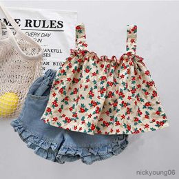 Clothing Sets 2023 New Summer Baby Girl Clothes Floral T-shirt andDenim Short 2Pcs Children's Suit Fashion Outfits Soft 1-5Yrs