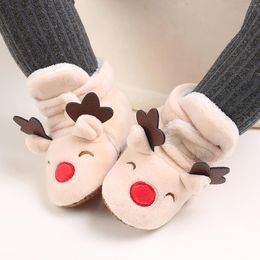 First Walkers Toddler Christmas Warm Cotton Shoes Baby Xmas Winter Cartoon Elk Boots Soft Comfortable Infant Warming Home