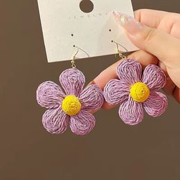 Hand-woven Flower Earrings for Women Bohemian Rattan Raffia Earrings Jewelry for Women