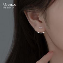 Modian Two Type Minimalism Line Earrings Real 925 Sterling Silver Stud Earrings Black Punk For Women Wholesale Jewellery Gifts