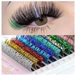 False Eyelashes Mix Colours Glitter Eyelash Extension Fashion Shiny Colourful Lashes Russian Volume Individual Lash For Makeup Supplies 230530