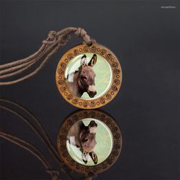 Pendant Necklaces Fashion Donkey Necklace Cute Art Glass Rope Chain Wooden Animails Charm Jewellery Gifts
