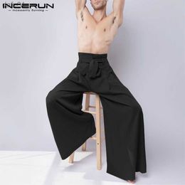 Men Casual Pants 2023 Joggers Lace Up Solid Colour Wide Leg Trousers Streetwear Loose High Waist Leisure Pantalon Hombre INCERUN L230520