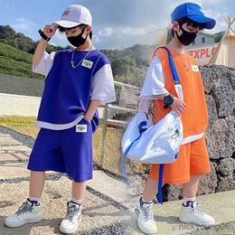 Clothing Sets Boys Summer Suit Kids Solid Colour Cotton Short Sleeve T-shirt andShorts 2pcs Sports Casual Outfits for Teenage Boy