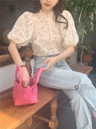 Women's Blouses Korejepo Lace Short Sleeve Shirt Korean Chic Temperament Light Mature Style Women's Top Summer Bubble Gentle Shirts Tops