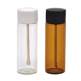 Clear Brown Glass bottle Snuff metal Vial Spoon Spice Bullet Snorter Pill box storage Case Container Stash smoking Accessories Oil Rigs 100pcs