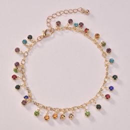 Chains Fashion Tassel Colorful Crystal Clavicle Choker Necklace For Women Round Rhinestone Beads Gold Color Neck Jewelry Gift