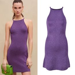 518 XXL 2023 Runway Dress Crew Neck Sleeveless Purple Dress Empire Brand Same Style Dress Flora Print High Quality Womens Clothes yl