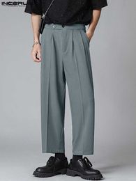 Men's Pants INCERUN Fashion Men Casual Pants Joggers Solid Color Button Korean Straight Trousers Men 2023 Streetwear Leisure Pants S-5XL L230520
