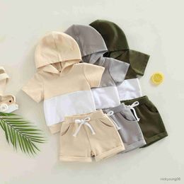 Clothing Sets 0-4Y Kids Boy Short Sleeve Patchwork Hooded T-Shirt and Shorts Summer Casual sets