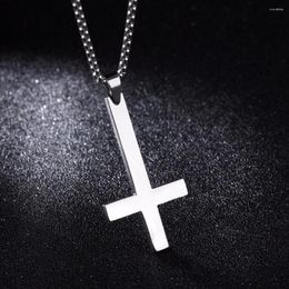 Pendant Necklaces Reverse Cross Mens Necklace Stainless Steel Smooth Crucifix Personality Man Accessories