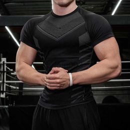 Men's T-Shirts Gyms Mens T Shirts Quick Dry Running Shirt Compression Fitness Shirt Male Gym Workout Tights Short Sleeve Summer Sports T-shirt J230531