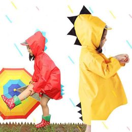 Raincoats Portable Boys Girls Windproof Waterproof Wearable Poncho Kids Cute Dinosaur Shaped Hooded Children Yellow Red Dh0752 Drop Dhcgg