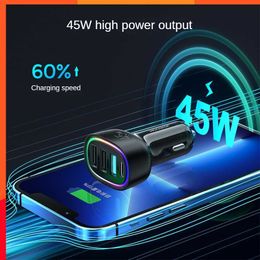 New 2023 Car Convenient 45W Charger Multi-interface Car Charger Mobile Phone Fast Charging LED Display Light Fast Charging Head