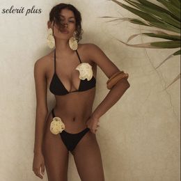 Women's Swimwear Swim Wear 2023 Sexy 3D Flower Bikinis Set Floral Design Applique Two Piece Halter Swimsuit Vacation Summer Beach Sets Outfits 230531