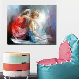 Beautiful Canvas Art Two Friends Hand Painted Impressionist Willem Haenraets Painting of a Sunset Sky for Office Decoration