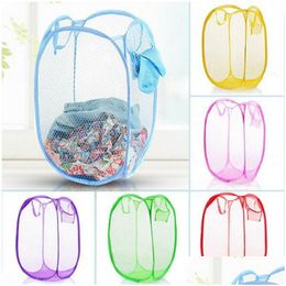 Storage Baskets Mesh Laundry Hamper Portable Durable Handles Collapsible For Folding Popup Clothes Hampers Organiser Home Dh1234 Dro Dhesb