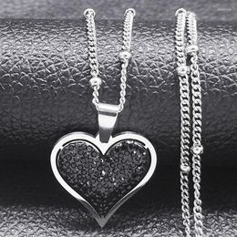 Pendant Necklaces Aesthetic Y2k Love Heart For Women Men Black Crystal Stainless Steel Silver Colour Necklace Jewellery Collier N8047S07