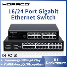 Control HORACO 16/24 Port Gigabit Ethernet Switch 1000Mbps Network Fast Smart Switcher Hub Internet Splitter with VLAN QOS Loop Alarm
