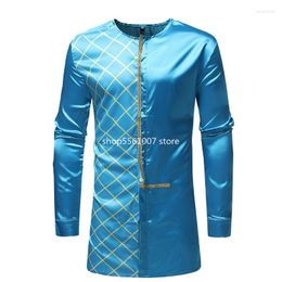 Ethnic Clothing Men's Hipster African Clothes LongIine Plaid Shirt 2023 Fashion Traditional Tribal Dashiki Dress Shirts Men