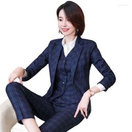 Women's Two Piece Pants High Quality Fabric Fashion Plaid Autumn Winter Formal Women Business Suits Ladies Office Work Wear Pantsuits OL