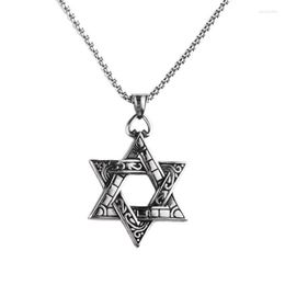 Chains Trendy Retro Double-Sided Six-Pointed Star Pendant Fashion Wild Student Necklac Personalised Titanium Steel Men's Punk Accessori