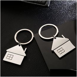 Other Arts And Crafts Creative House Keyring Metal Car Keychain Unisex Portable Key Chain Outdoor Mini Ring Backpack Bag Pendant Gif Dh2Cp