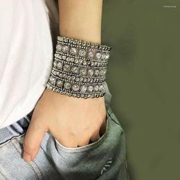 Charm Bracelets Classic Fashion Luxury For Women Wide Retro Punk Crystal Retractable Woven Beaded Bracelet