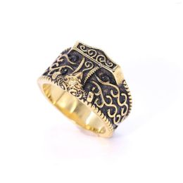 Cluster Rings Pattern Round Gear Punk Plated Gold Stainless Steel Men's Women Ring