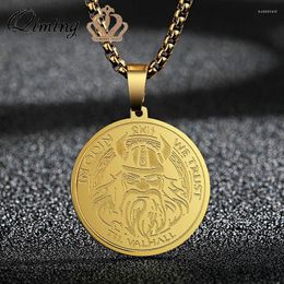Pendant Necklaces QIMING We Trusn In Odin Necklace For Men Stainless Steel Viking Jewellery Gothic Medal Gift