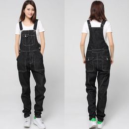 Women's Jumpsuits European And American Style Loose Denim Overalls Small Feet Black Strap Trousers Ladies Modis Large Size Jeans