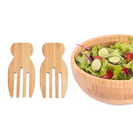 Bamboo Salad Claws Stirring Salad Pasta Fruit Western Food Completely Bamboo Salad Server Spoon Non-slip Easy Clean Kitchen Tools Q155