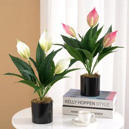 Decorative Flowers Artificial Peace Lilies Bouquet Pink White Palm Anthurium Fake Spathe Floweroutdoor Wedding Home Decor Simulation Green