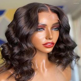 #2 Color 370 Lace Frontal Wig Short Free Part Brazilian Remy Wave Soft For Women With Baby Hair