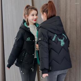 Women's Trench Coats #3208 Woman Winter And Jackets Thick Printed Parkas Slim Hooded Jacket Zipper Short Down Female Korean Style