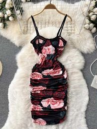 Casual Dresses Sexy Club Party Women's 2022 Rose Print Coat Body Dress Summer Tank Top P230530