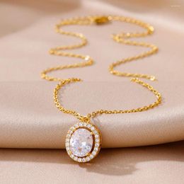 Pendant Necklaces Kpop Stainless Steel Chain Zircon Necklace For Women Choke Luxury Ellipse Aesthetic Wedding Party Jewellery Accessories