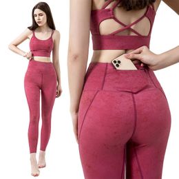 Women's Tracksuits 2-piece women's gym yoga fitness sportswear cut top sports bra seamless long leg activity clothing set P230531