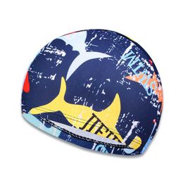 Swimming Adult printed fabric long hair waterproof swimming pool cap ear protection wholesale of large Nataion diving caps P230531