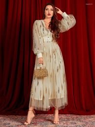 Casual Dresses TOLEEN Women's Luxury Maxi 2023 Chic Elegant Long Sleeve V-Neck Sequin Arabic Turkish African Evening Party Robe Vestido