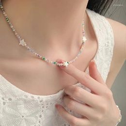 Pendant Necklaces Colorful Beaded Star Pentagram Choker Necklace For Women Vintage Aesthetics Sweet Charm Clavicle Chain Korean Fashion