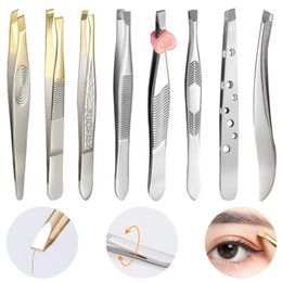 Tools 1PC Eyebrow Tweezer Stainless Steel Slant Tip Eyes Tweezer Clip For Face Hair Removal Eyelash Make Up Tools Pince 8 Styles