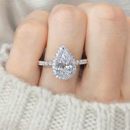 Band Rings Vintage Romantic Silve Colour Promise Wedding Ring for Women Exquisite White Moissanite Pear Shape Ring Trendy Party Jewellery J230531