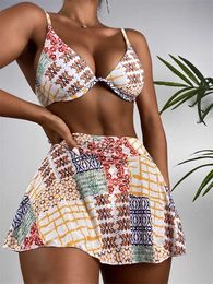 Swimwear Three piece 2023 New with ski bikini set covering swimsuit Women's Biquini Beach Summer P230530